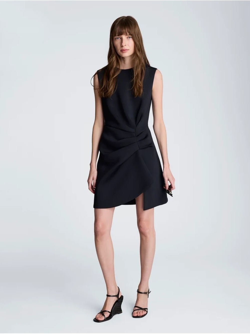 Kenneth Cole Pleated Cascading Black Mini Dress